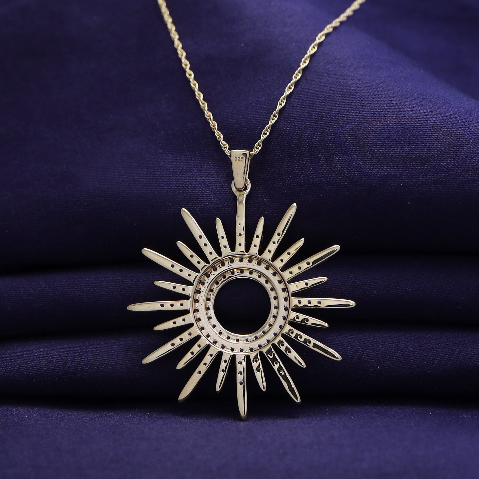 White Cubic Zirconia Sunburst Pendant Necklace