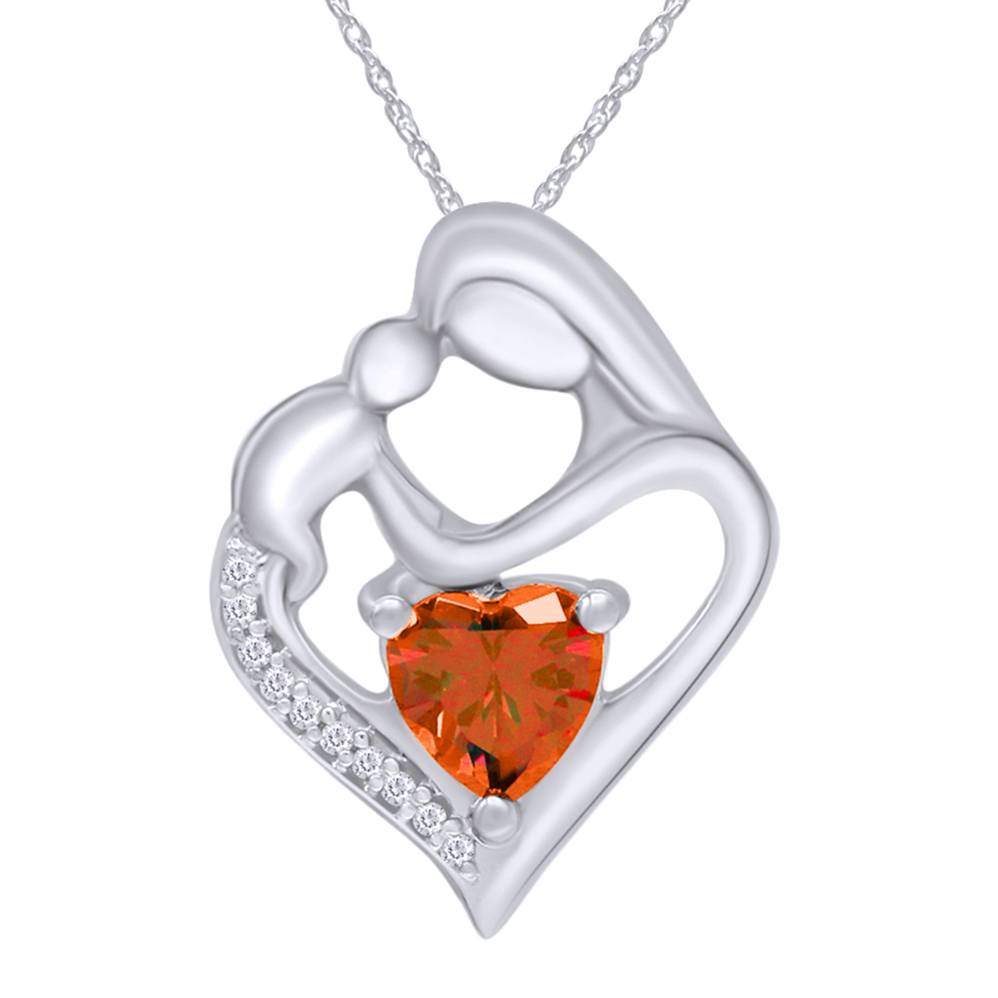 Simulated Citrine Birthstone Heart Pendant Necklace