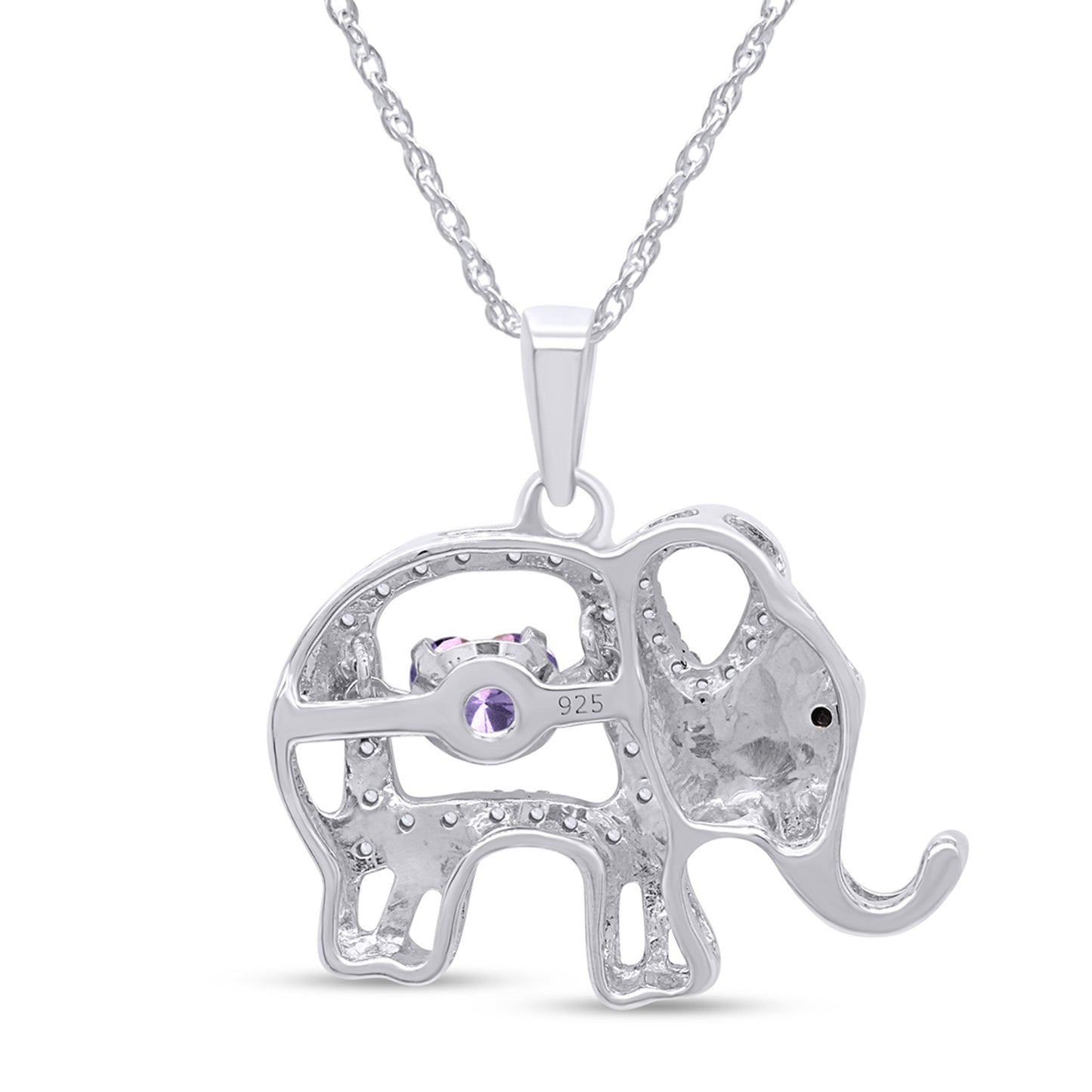 Load image into Gallery viewer, Heart &amp;amp; Round Simulated Birthstone And Round Cut Cubic Zirconia Elephant Floater Pendant Necklace In 925 Sterling Silver
