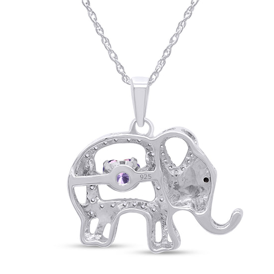 Elephant Floater Pendant Heart & Round Simulated Birthstone And Round Cut Cubic Zirconia Elephant Floater Pendant Necklace In 925 Sterling Silver