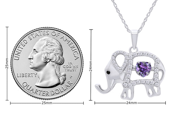 Load image into Gallery viewer, Heart &amp;amp; Round Simulated Birthstone And Round Cut Cubic Zirconia Elephant Floater Pendant Necklace In 925 Sterling Silver
