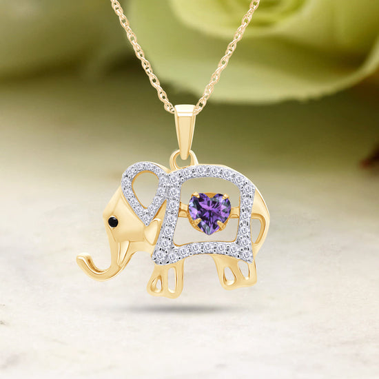 Elephant Floater Pendant Heart & Round Simulated Birthstone And Round Cut Cubic Zirconia Elephant Floater Pendant Necklace In 925 Sterling Silver