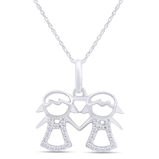 Load image into Gallery viewer, White Cubic Zirconia Adorable Two Twins Girl Family Pendant Necklace For Women In 925 Sterling Silver
