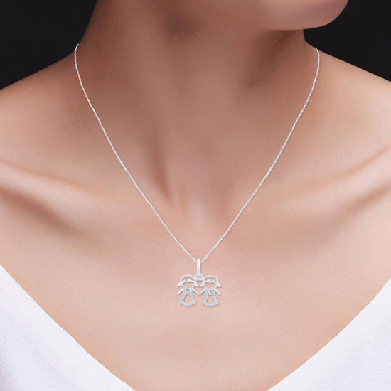 Load image into Gallery viewer, White Cubic Zirconia Adorable Two Twins Girl Family Pendant Necklace For Women In 925 Sterling Silver
