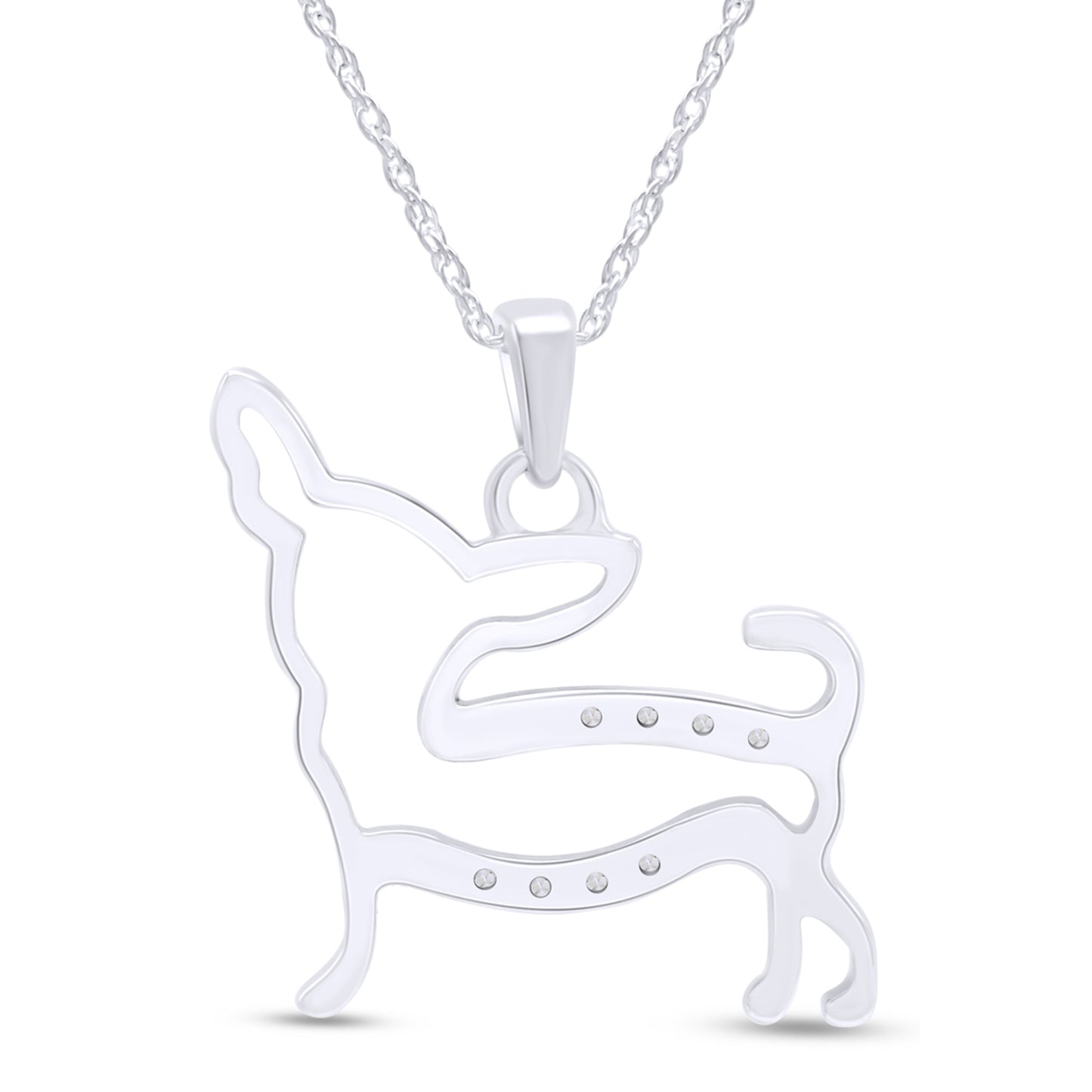 Load image into Gallery viewer, 0.10 Carat Round Cut Natural Diamond Chihuahua Dog Pendant Necklace For Women In 925 Sterling Silver
