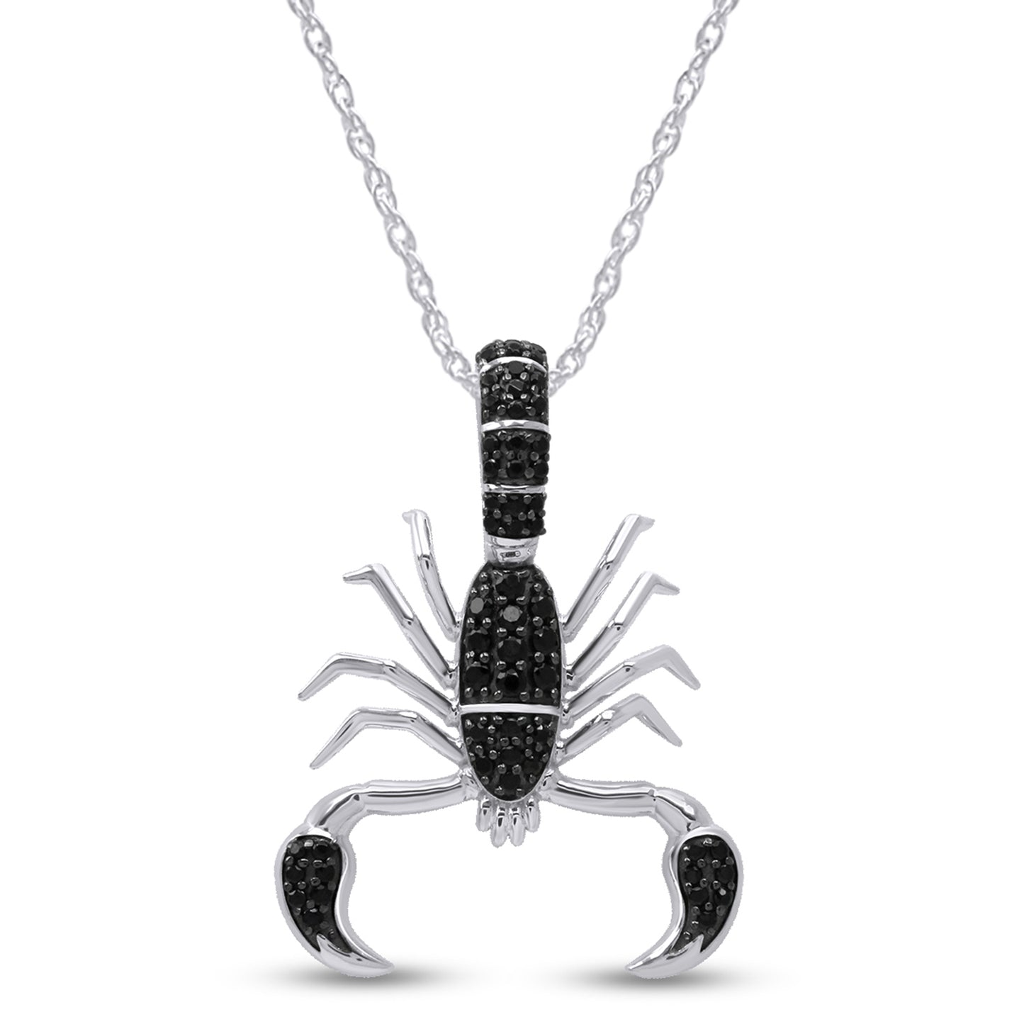 Round Cut Black Cubic Zirconia Scorpion Pendant Necklace In 925 Sterling Silver