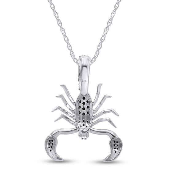 Round Cut Black Cubic Zirconia Scorpion Pendant Necklace In 925 Sterling Silver