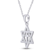 Jewish Star of David with Cross Pendant Necklace Sterling Silver
