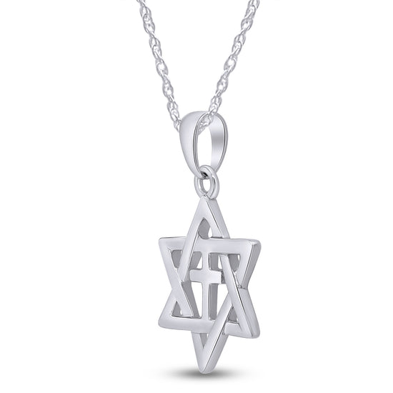 Load image into Gallery viewer, Star of David with Cross Pendant Necklace For Women In 925 Sterling Silver

