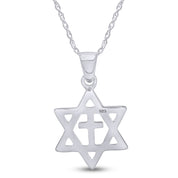 Jewish Star of David with Cross Pendant Necklace Sterling Silver