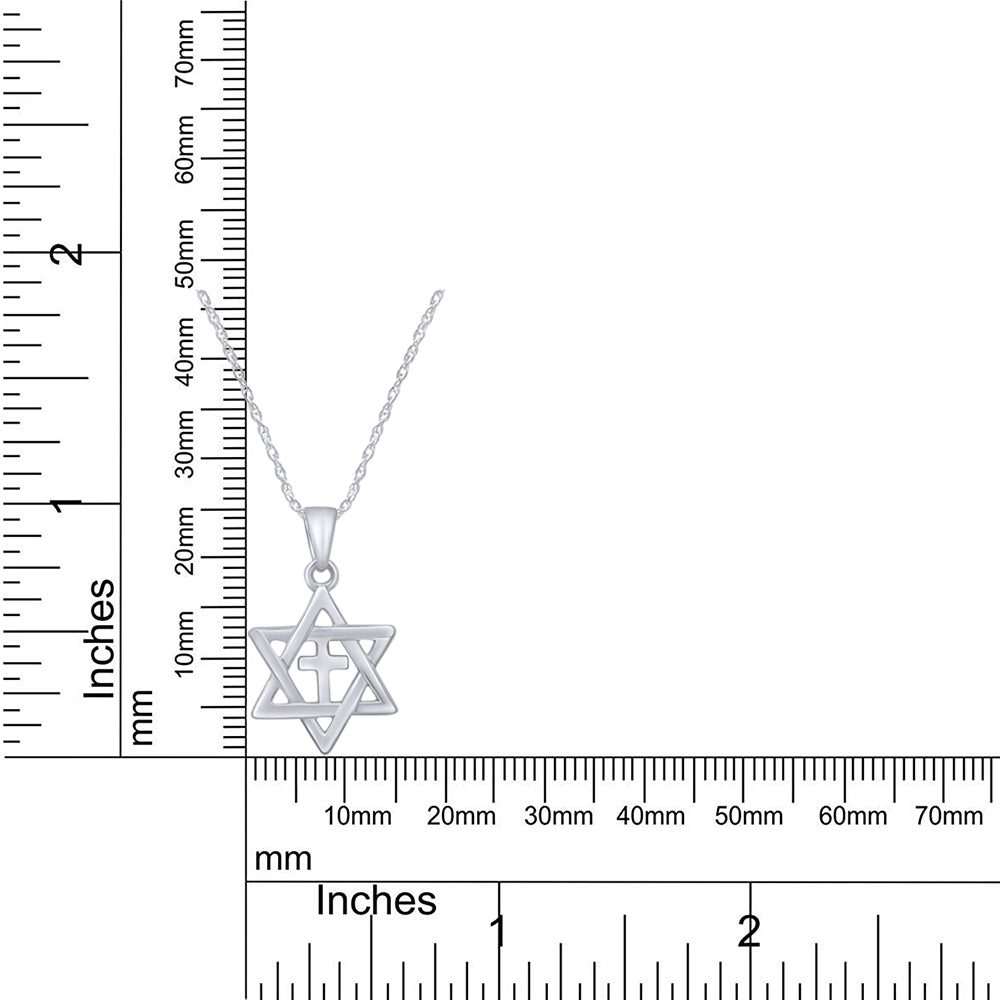 Jewish Star of David with Cross Pendant Necklace Sterling Silver
