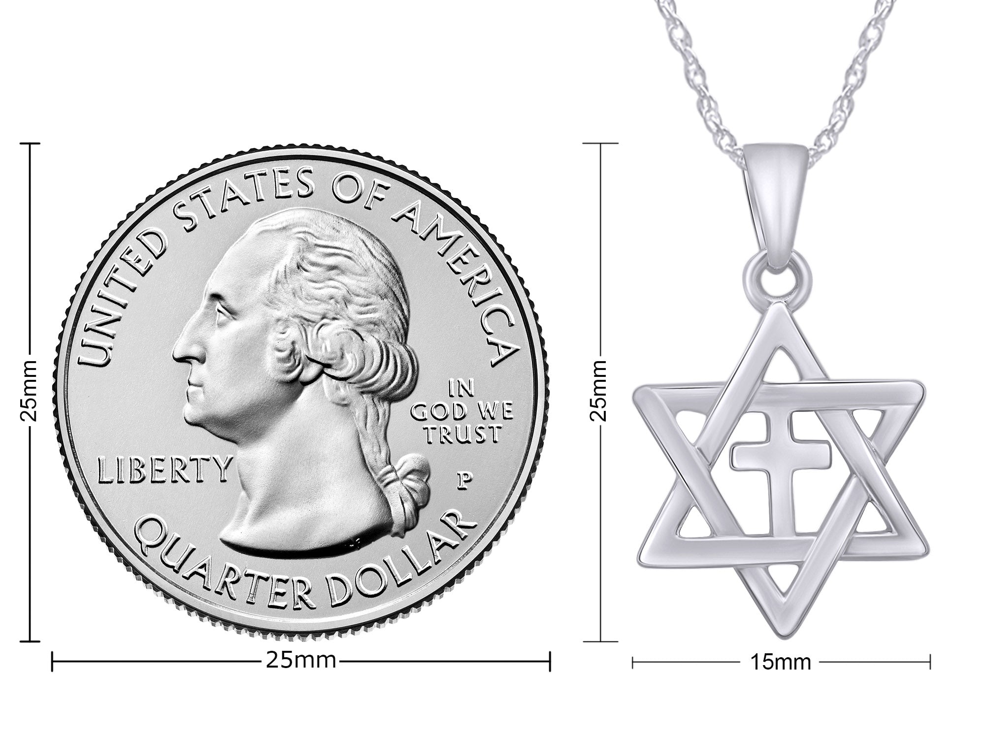 Jewish Star of David with Cross Pendant Necklace Sterling Silver