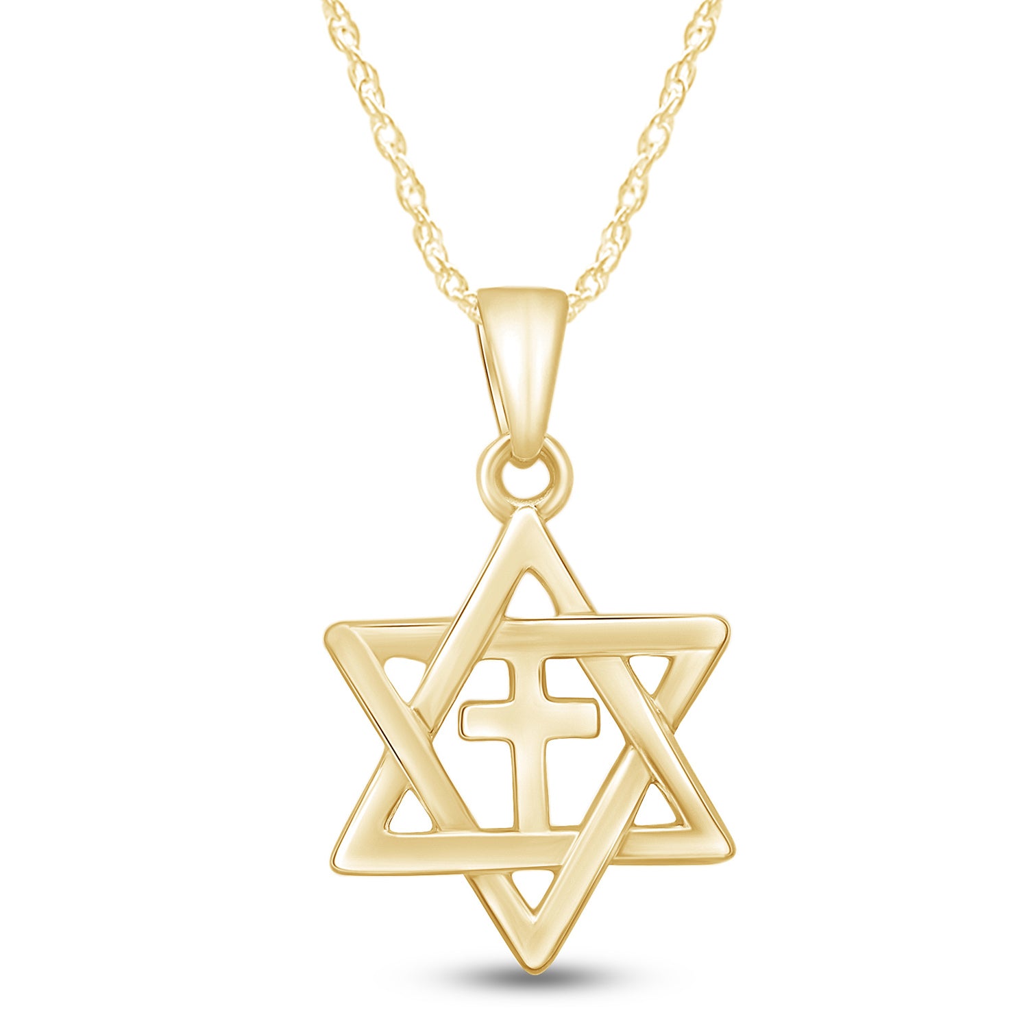 Jewish Star of David with Cross Pendant Necklace Sterling Silver