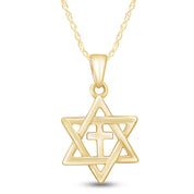 Jewish Star of David with Cross Pendant Necklace Sterling Silver