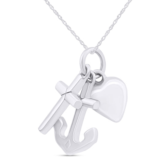 Anchor Cross Heart Pendant Necklace Jewelry For Women In 925 Sterling Silver Along With 18" Chain