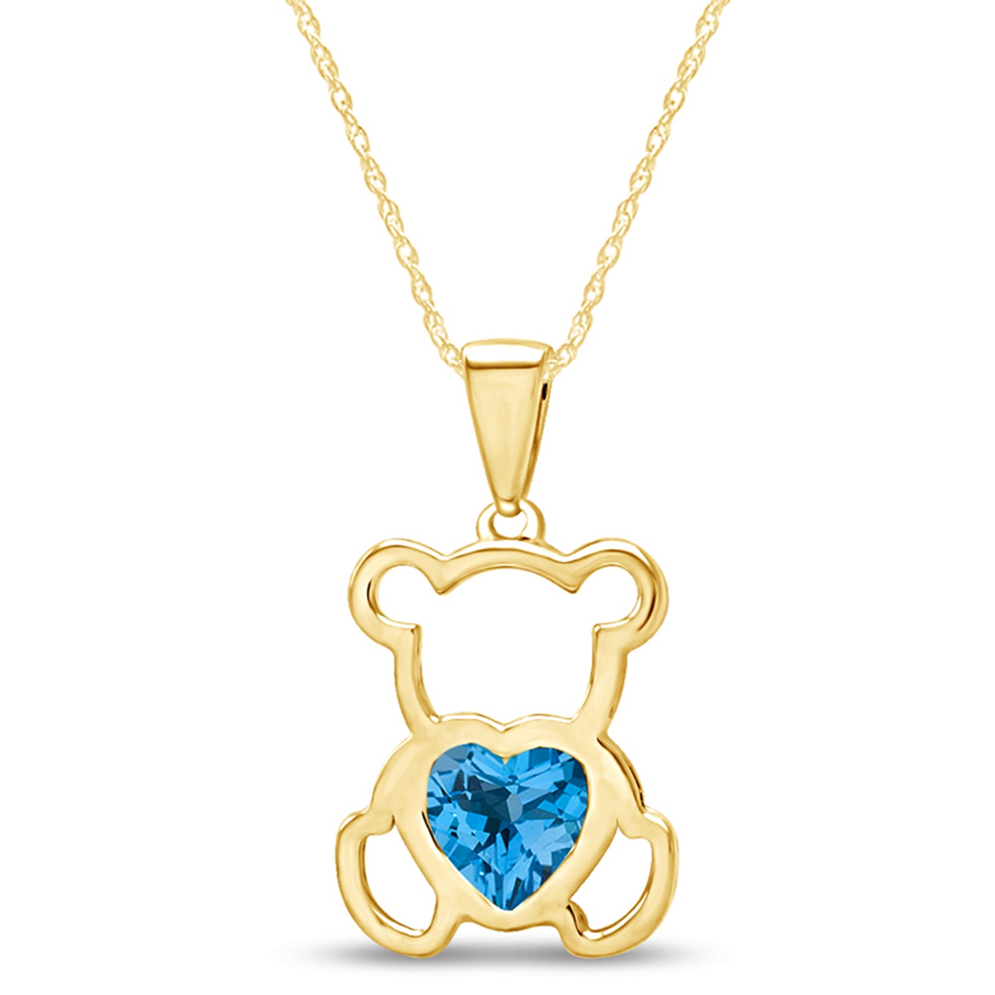 Heart Shape Simulated Birthstone Cute Teddy Bear Pendant Necklace For Women In 925 Sterling Silver
