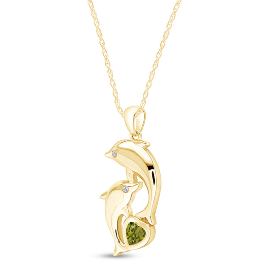Mother And Baby Dolphin Pendant Necklace 14K Yellow Gold Over Sterling Silver Pendant Necklace