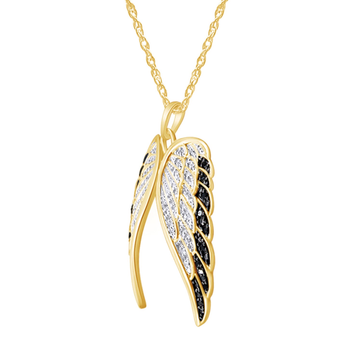 1/2 Carat Round Cut White & Enhanced Black Natural Diamond Angel Wings Pendant Necklace 925 Sterling Silver (0.50 Cttw)