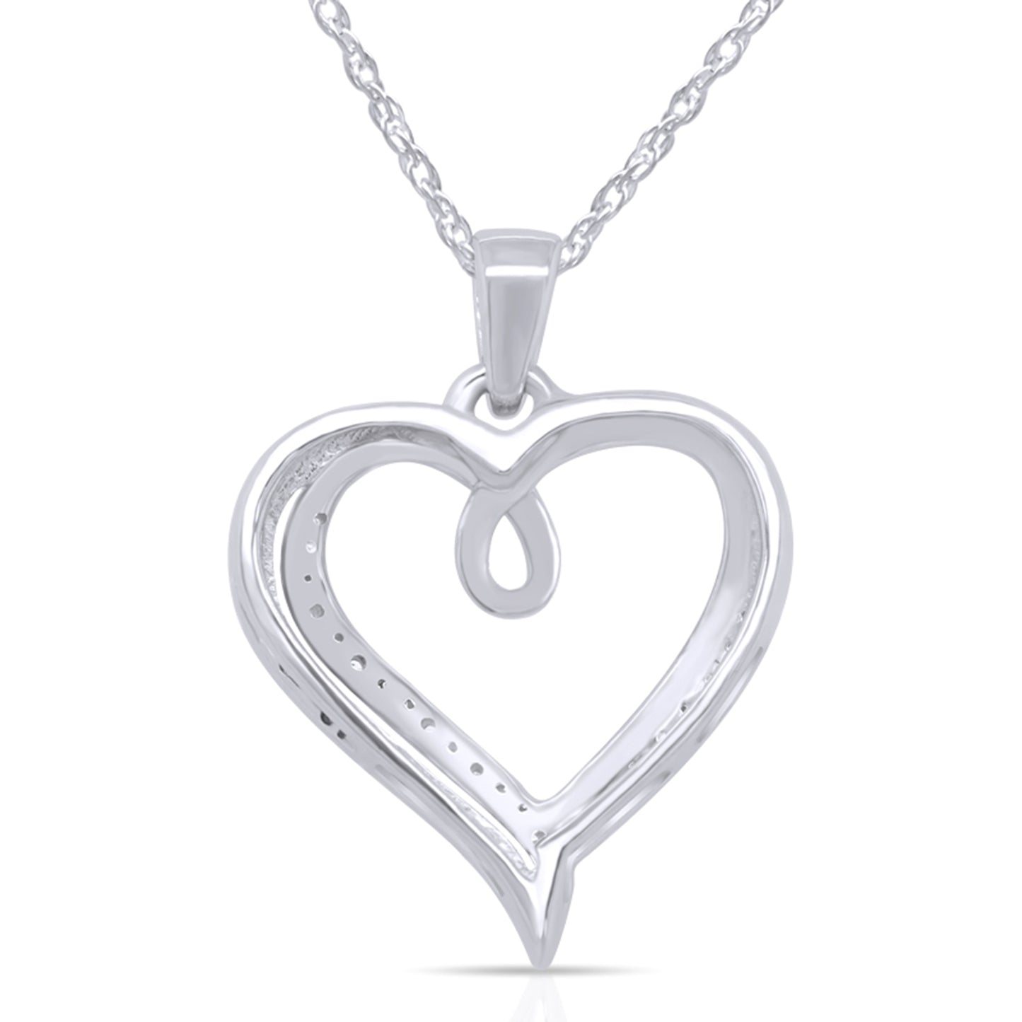 0.05 Carat Round Cut Natural Diamond Accent Open Heart Pendant Necklace In 925 Sterling Silver