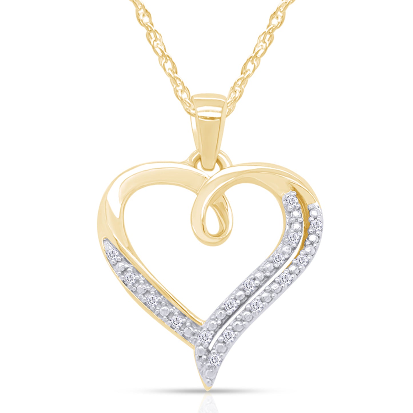 0.05 Carat Round Cut Natural Diamond Accent Open Heart Pendant Necklace In 925 Sterling Silver