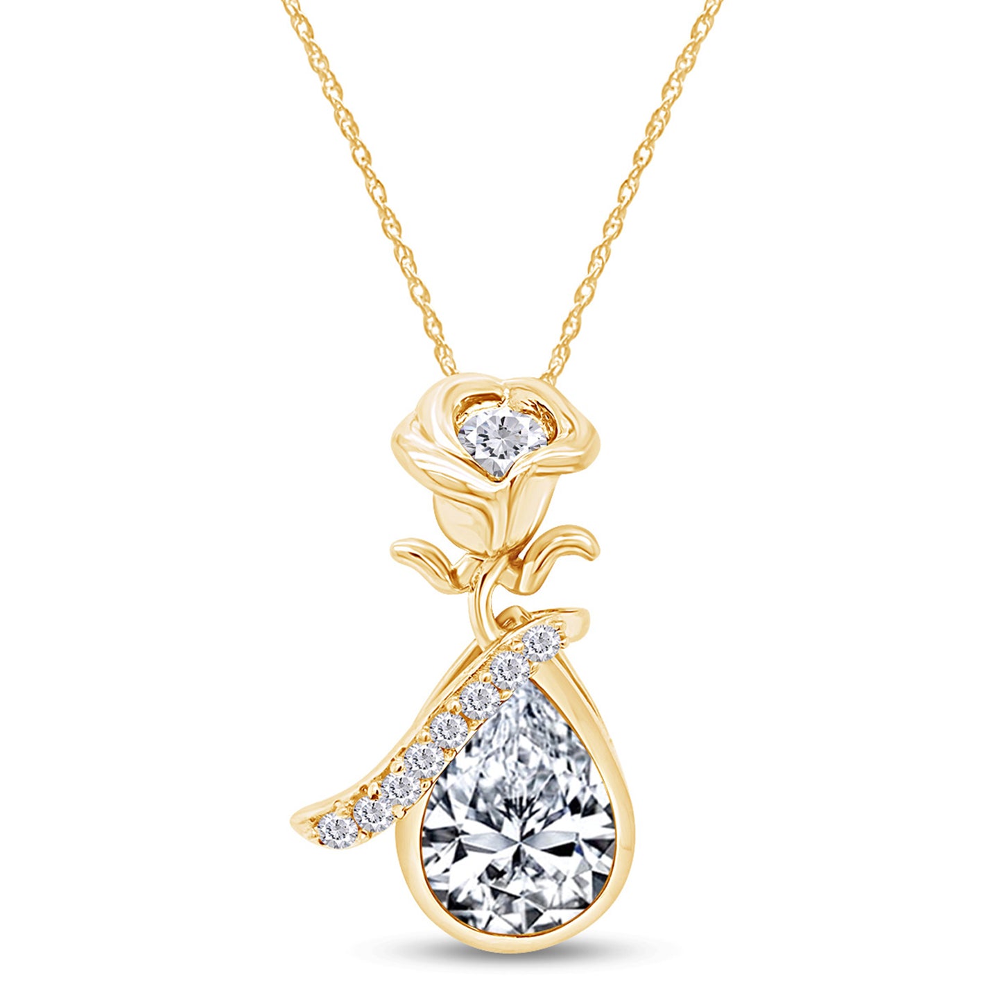 Load image into Gallery viewer, Pear Cut Simulated Birthstone &amp;amp; Round White Cubic Zirconia Rose Flower Teardrop Pendant Necklace For Women In 925 Sterling Silver

