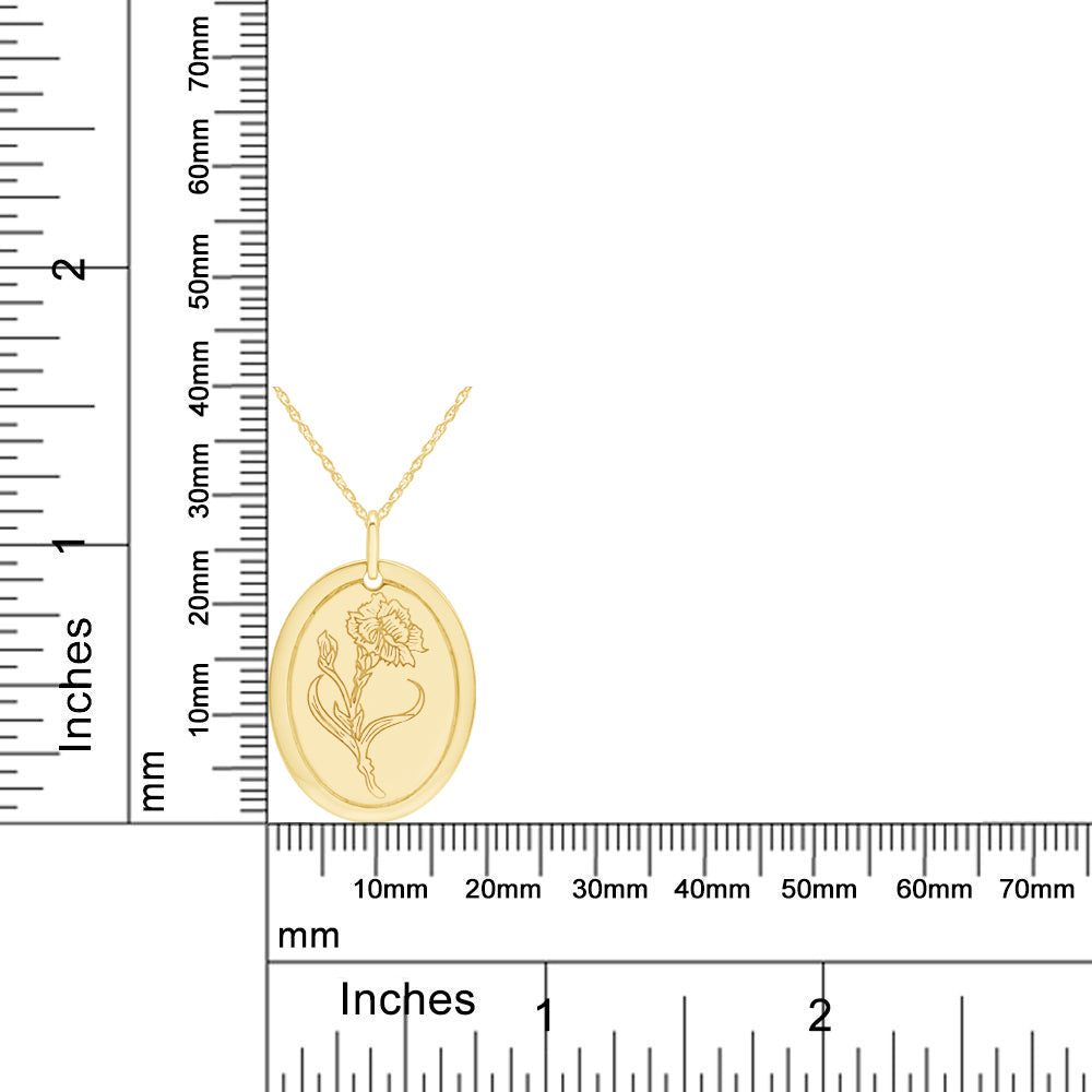 Birth Flower Necklace Engraved Custom Oval Frame Floral Pendant Necklaces In 14k Gold Over 925 Sterling Silver