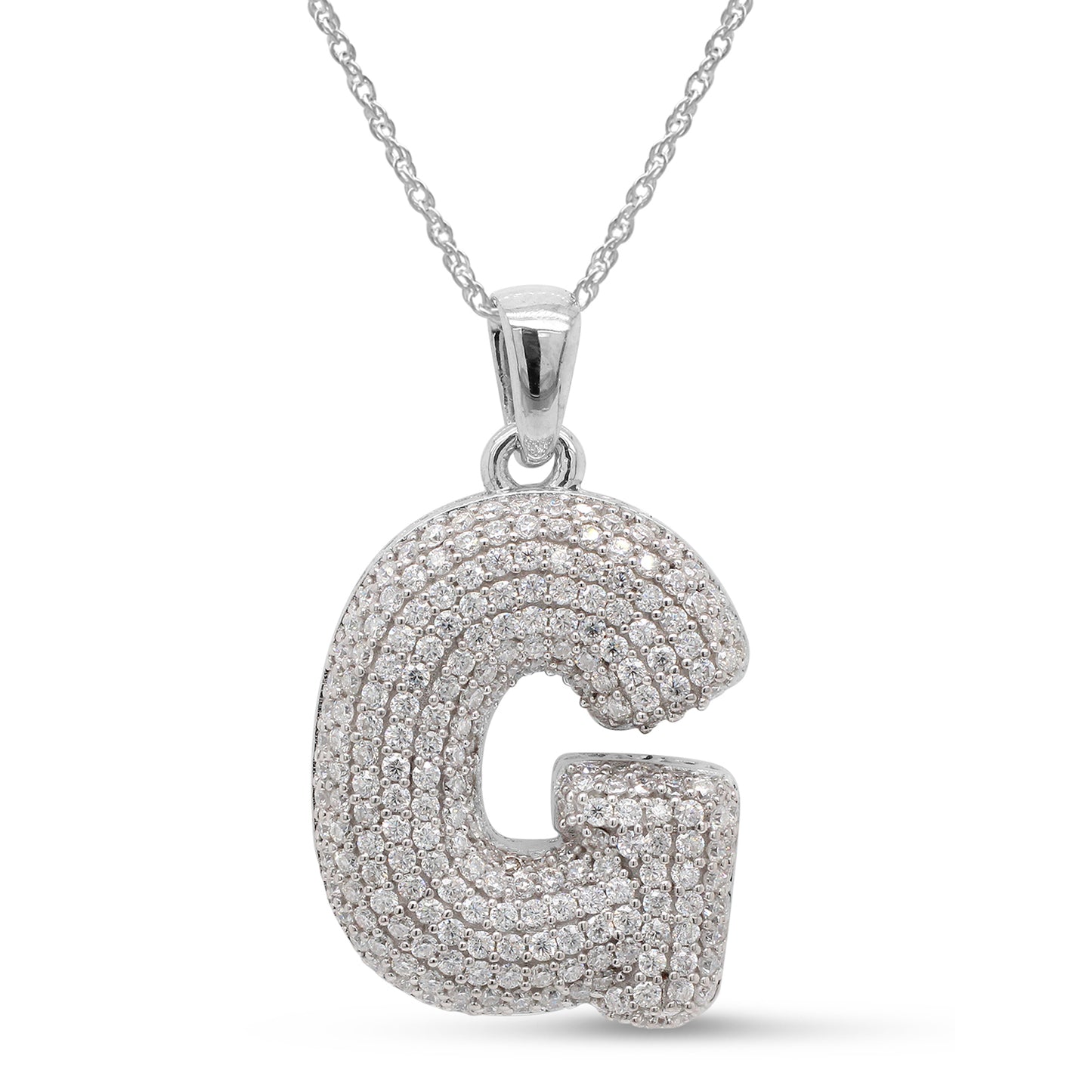 1 1/8 Carat Lab Created Moissanite Diamond Initial Bubble Letter "G" Pendant Necklace In 925 Sterling Silver (1.13 Cttw)