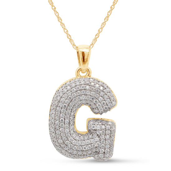 1 1/8 Carat Lab Created Moissanite Diamond Initial Bubble Letter "G" Pendant Necklace In 925 Sterling Silver (1.13 Cttw)