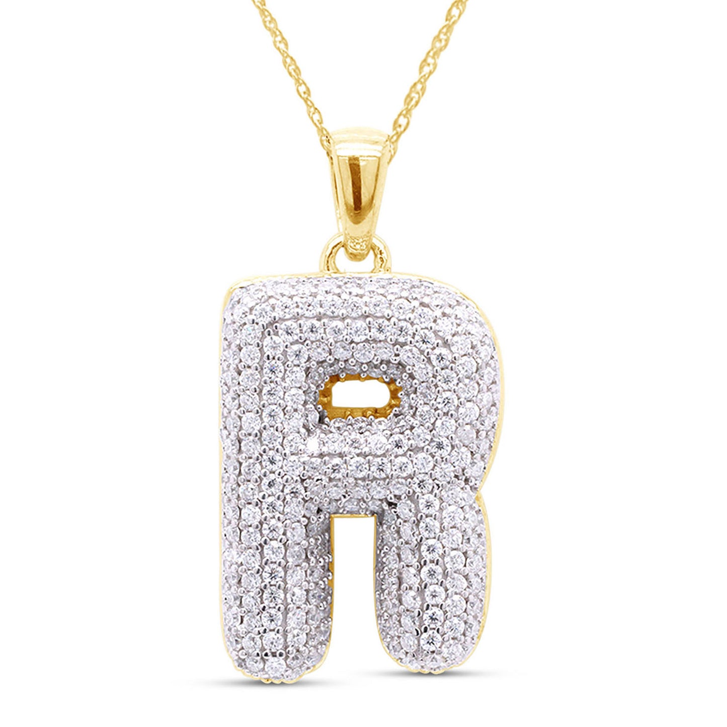 Load image into Gallery viewer, 1 1/4 Carat Lab Created Moissanite Diamond Initial &amp;quot;R&amp;quot; Pendant Necklace in 10K or 14K Solid Gold For Women (1.25 Cttw)
