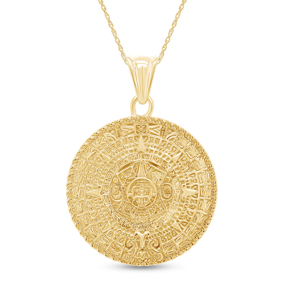 Mayan Sun Calendar Charm Pendant Necklace In 925 Sterling Silver