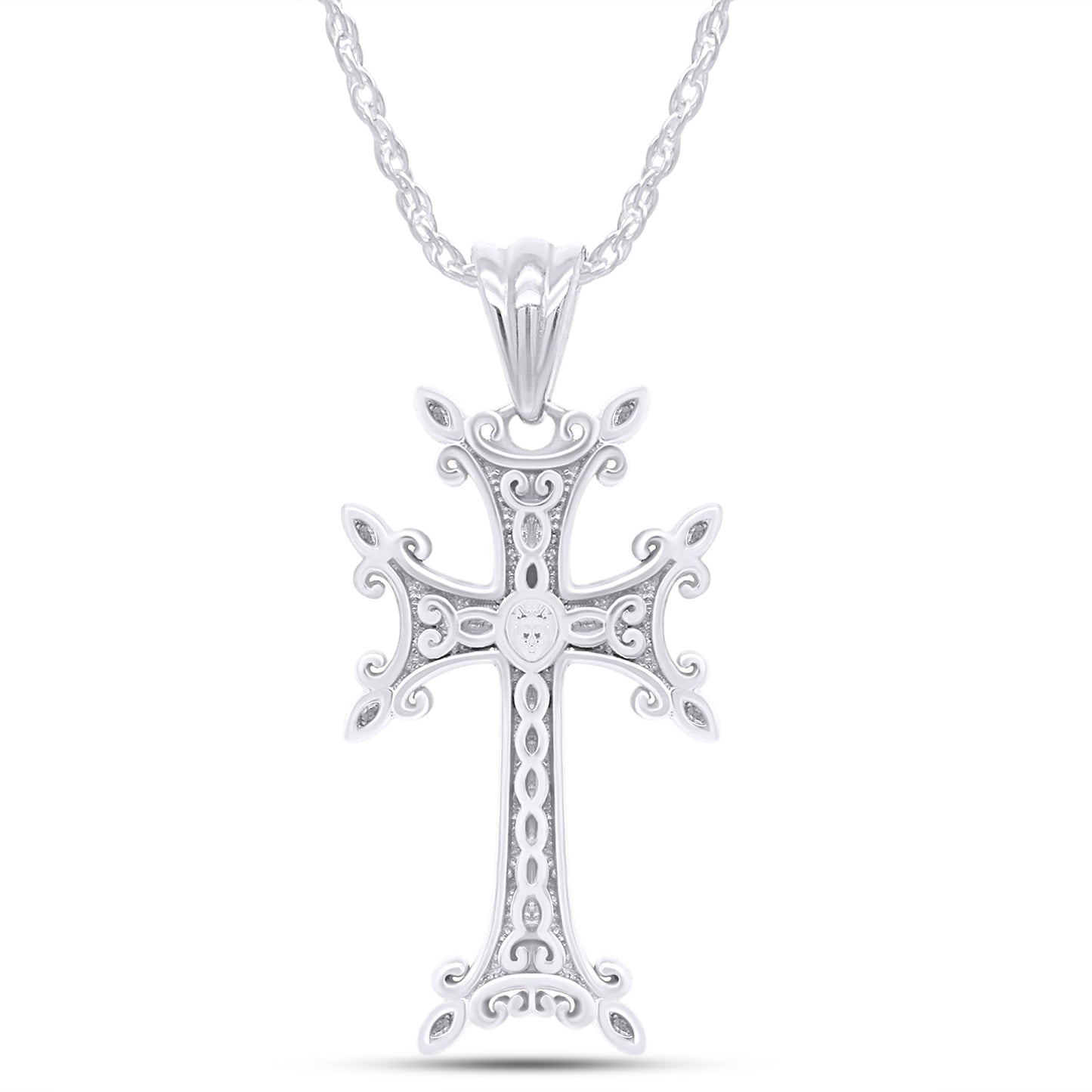 Armenian Cross Pendant Necklace In 14K Gold Over 925 Sterling Silver
