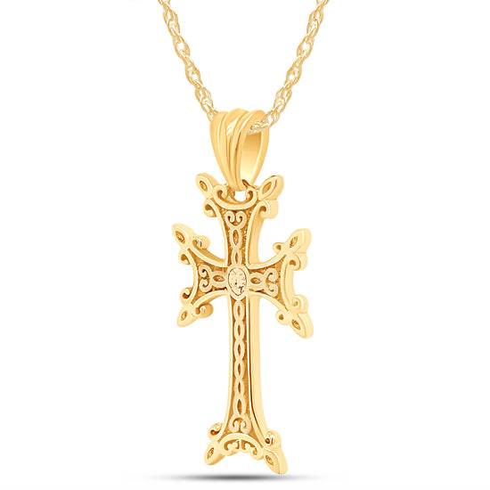 Armenian Cross Pendant Necklace In 14K Gold Over 925 Sterling Silver