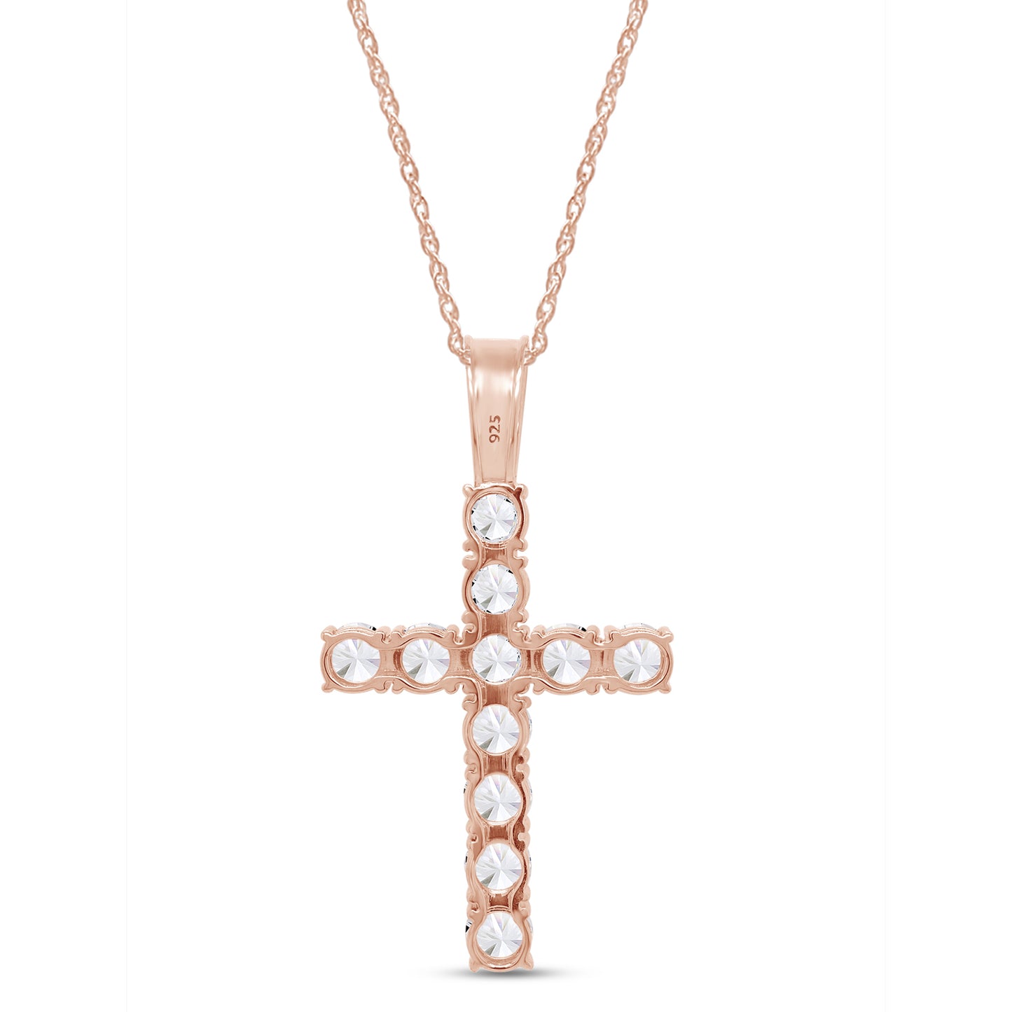 8 1/4 Carat Round Cut Lab Created Moissanite Diamond Cross Pendant Necklace In 925 Sterling Silver (8.25 Cttw)