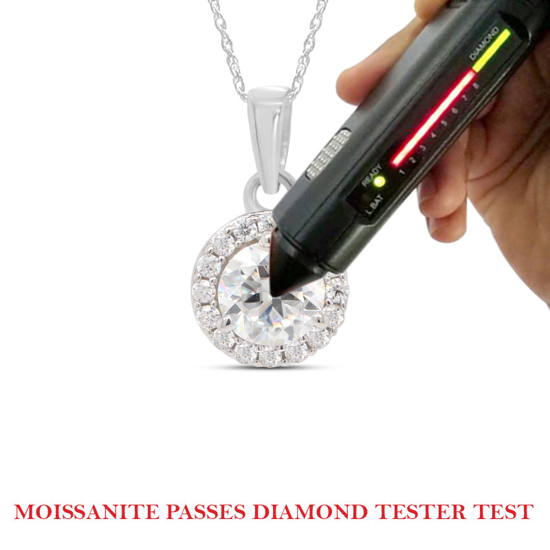 8/9 Carat Lab Created Moissanite Diamond With Accents Halo Pendant Necklace in 10K or 14K Solid Gold For Women (0.90 Cttw)