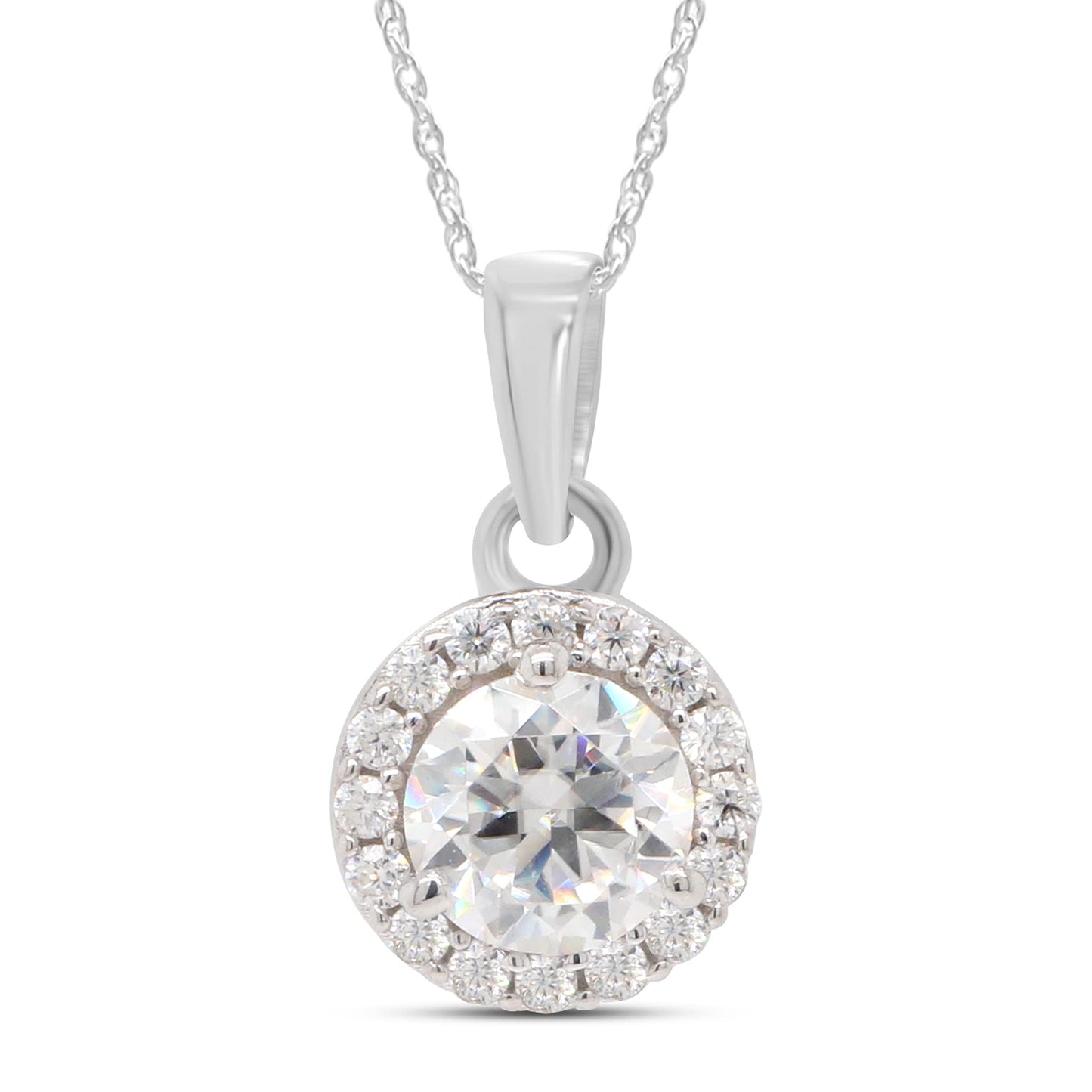 9/10 Carat Lab Created Moissanite Diamond Halo Pendant Necklace In 925 Sterling Silver (0.90 Cttw)