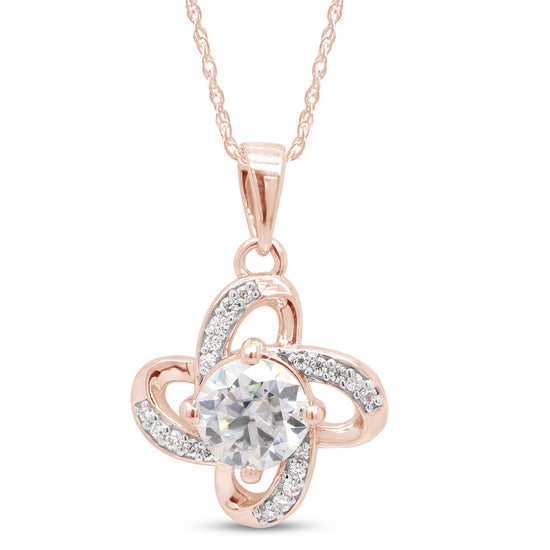 1 Carat Round Lab Created Moissanite Diamond Flower Knot Pendant Necklace in 10K or 14K Solid Gold For Women (1.00 Cttw)