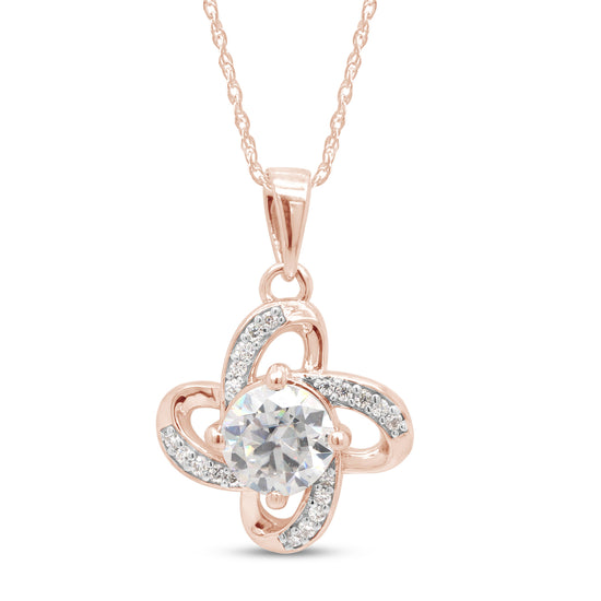 1 Carat Round Lab Created Moissanite Diamond Flower Knot Pendant Necklace in 10K or 14K Solid Gold For Women (1.00 Cttw)