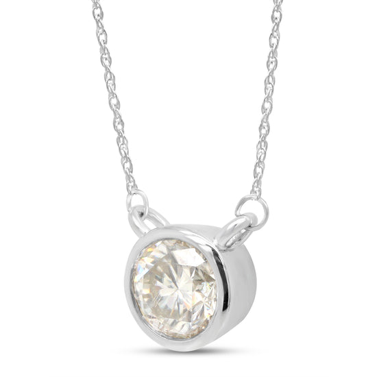 1 Carat 6.5MM Lab Created Moissanite Diamond Solitaire Pendant Necklace In 925 Sterling Silver (1 Cttw)