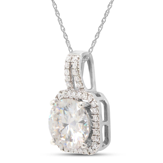Load image into Gallery viewer, 1 8/9 Carat Lab Created Moissanite Diamond Halo Pendant Necklace in 10K or 14K Solid Gold For Women (1.90 Cttw)
