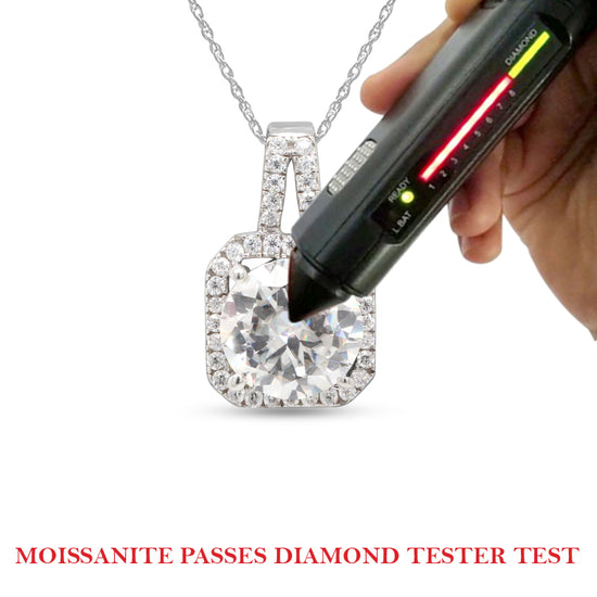1 8/9 Carat Center Stone 8MM Lab Created Moissanite Diamond Halo Pendant Necklace In 925 Sterling Silver (1.90 Cttw)