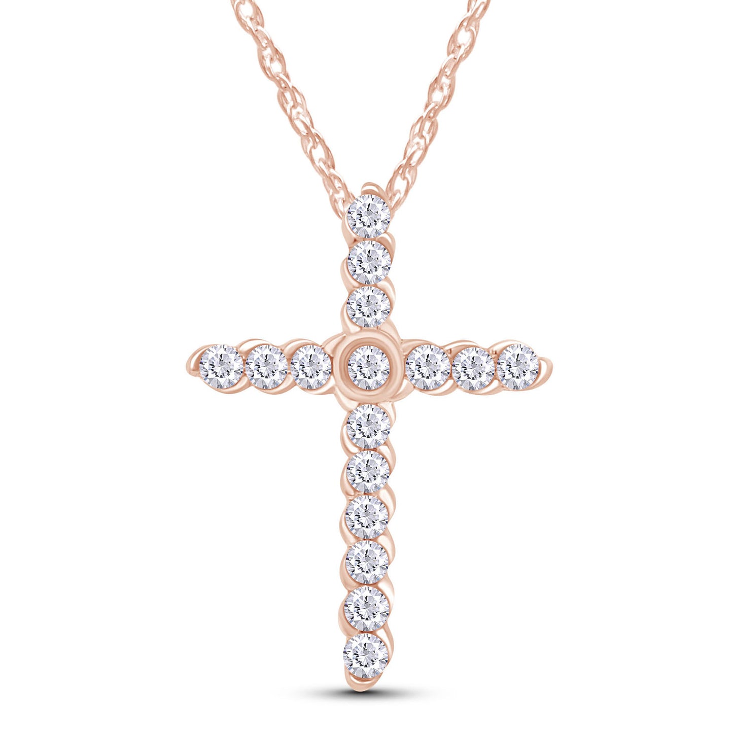 1/4 Carat Round White Natural Diamond Spiral Cross Pendant Necklace In 925 Sterling Silver