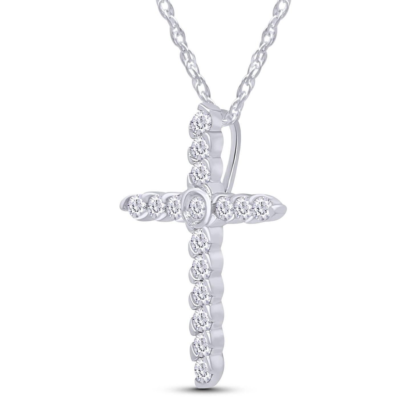 1/4 Carat Round White Natural Diamond Spiral Cross Pendant Necklace In 925 Sterling Silver