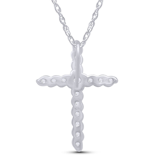 Load image into Gallery viewer, 1/4 Carat Round White Natural Diamond Spiral Cross Pendant Necklace In 925 Sterling Silver
