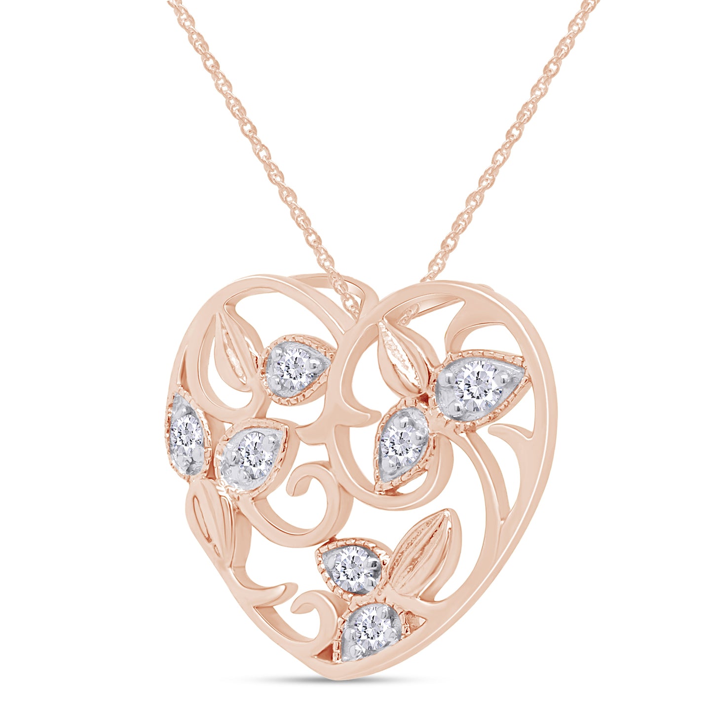 Load image into Gallery viewer, 1/5 Carat Round White Natural Diamond Filigree Vintage-Style Heart Pendant Necklace In 925 Sterling Silver
