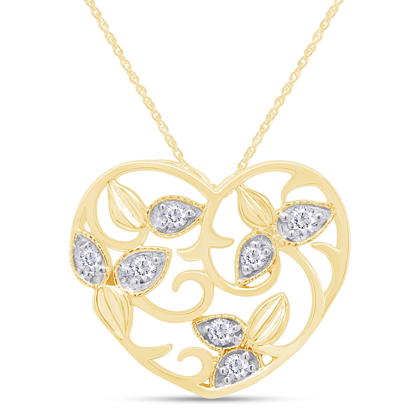 Load image into Gallery viewer, 1/5 Carat Round White Natural Diamond Filigree Vintage-Style Heart Pendant Necklace In 925 Sterling Silver
