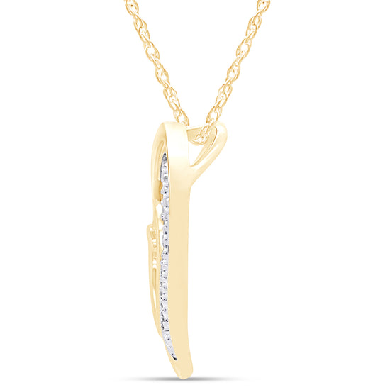 Baguette & Round Cut White Natural Diamond Double Heart Pendant Necklace In 925 Sterling Silver (0.16 Cttw)