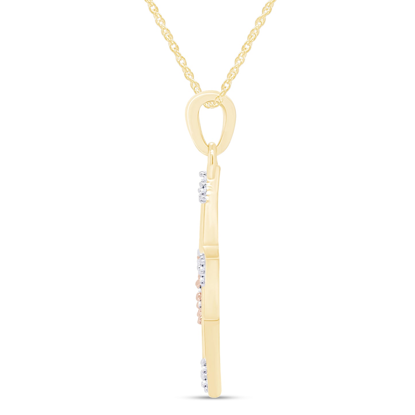 1/8 Carat Round White Natural Diamond Two Tone Double Star Pendant Necklace In 925 Sterling Silver