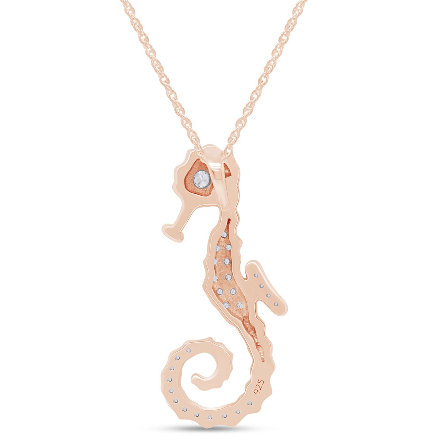 1/8 Carat Round White Natural Diamond Seahorse Pendant Necklace In 925 Sterling Silver