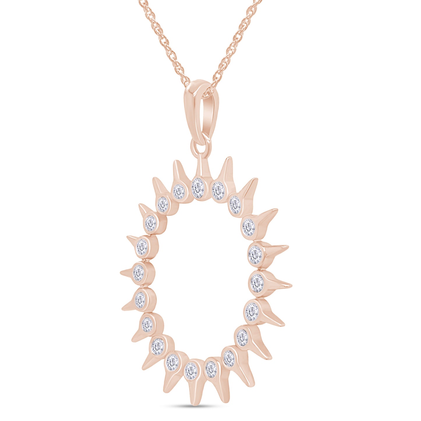 1/3 Carat Round White Natural Diamond Spikes Open Circle Pendant Necklace In 925 Sterling Silver