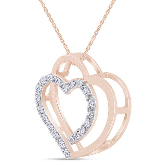 Load image into Gallery viewer, 1/10 Carat Round White Natural Diamond Open Double Heart Pendant Necklace In 925 Sterling Silver
